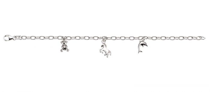 Bracelet silver 925 Charm bear, horse, dolphin, 3mm, 16cm