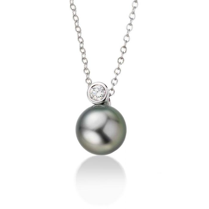 Necklace white gold 750 Tahitian pearl diamond 0.18ct. 