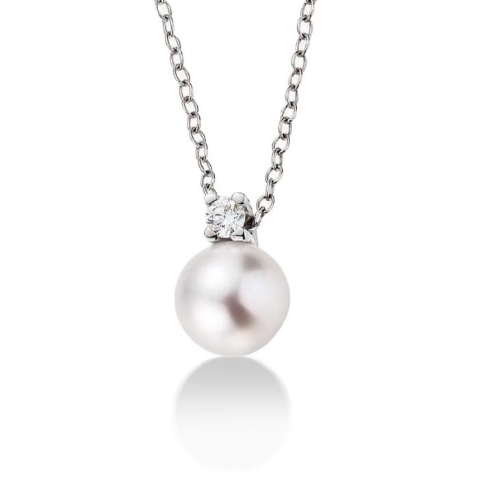 Necklace white gold 750 Akoya pearl diamond 0.08ct. 