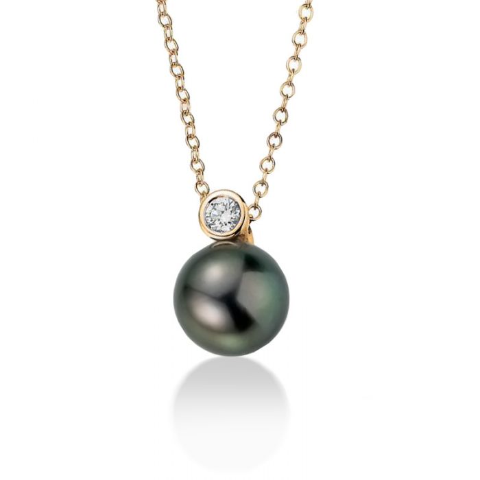 Necklace red gold 750 Tahitian pearl diamond 0.12ct. 