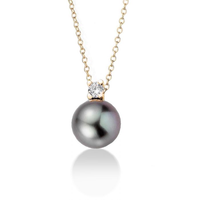 Necklace red gold 750 Tahitian pearl diamond 0.18ct. 