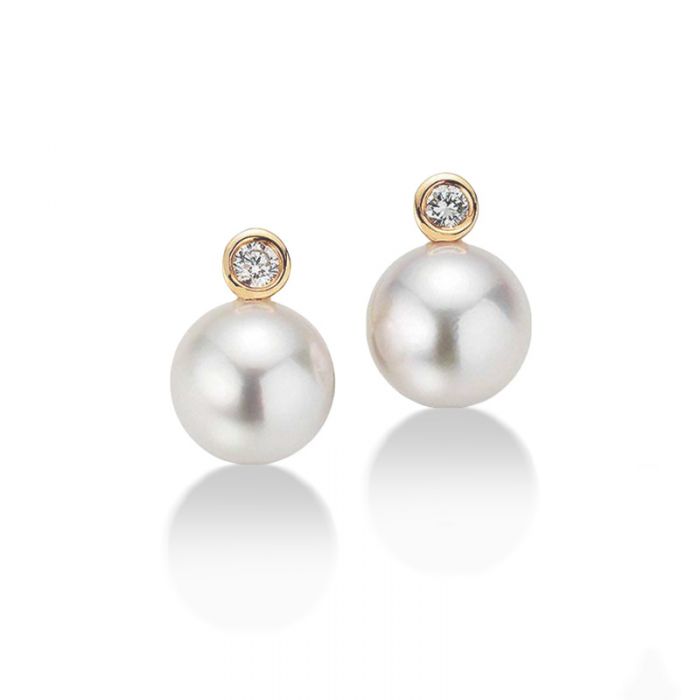 Stud earrings rose gold 750 Akoya pearl diamond 0.08ct.