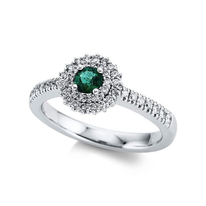 Ring 750/18K Weissgold Diamant 0.36ct. Smaragd 0.21ct. 