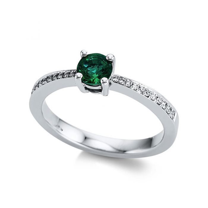 Ring 750/18K Weissgold Diamant 0.1ct. Smaragd 0.41ct. 