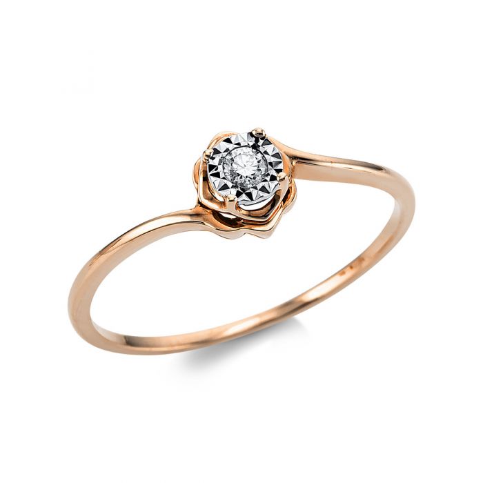 Bague solitaire 585/14K or blanc/or rouge diamant 0.05ct. 