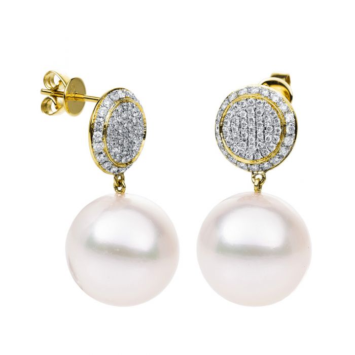 Stud earrings 750/18K yellow gold diamond 0.7ct. South Sea pearl