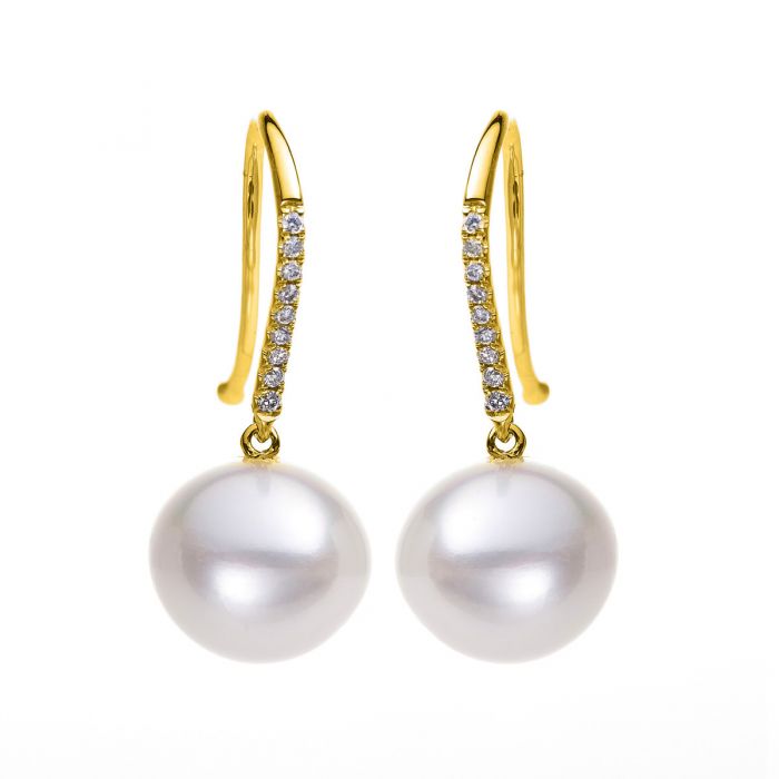 Earrings 585/14K yellow gold diamond 0.08ct. Freshwater pearl