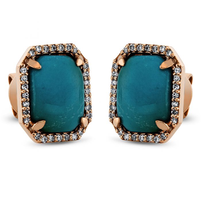 Stud earrings 750/18K red gold diamond 0.11ct. turquoise 2.06ct. 