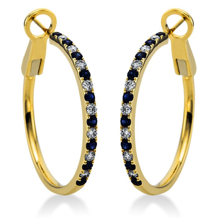 Hoop earrings 750/18K yellow gold diamond 0.49ct. Sapphire 0.75ct. 