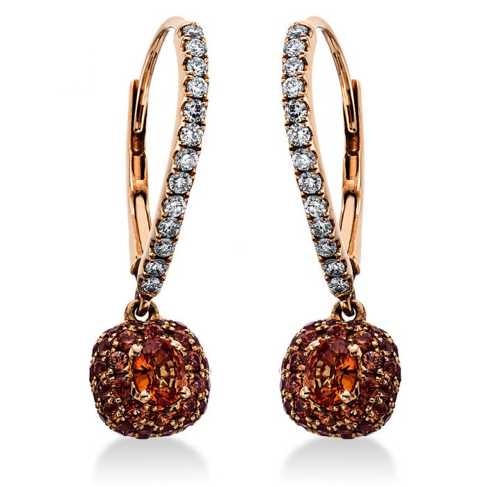 Hoop earrings 750/18K red gold diamond 0.29ct. sapphire 1.52ct. 