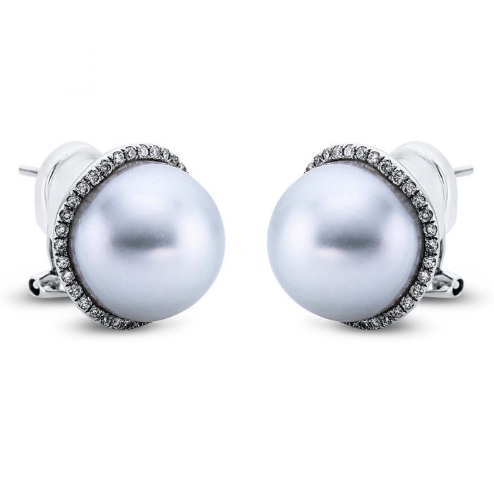 Stud earrings 750/18K white gold diamond 0.43ct. South Sea pearl