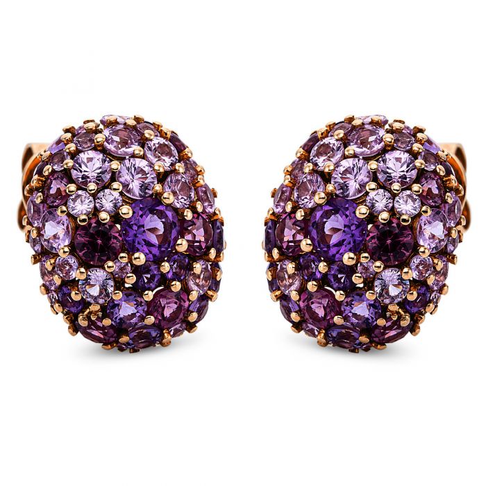 Stud earrings 750/18K red gold Garnet 1.1ct. sapphire 3.47ct. Amethyst 1.9ct.