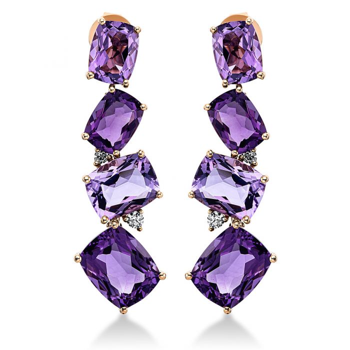 Ohrstecker 750/18K Rotgold Diamant 0.16ct. Amethyst 15.1ct. 