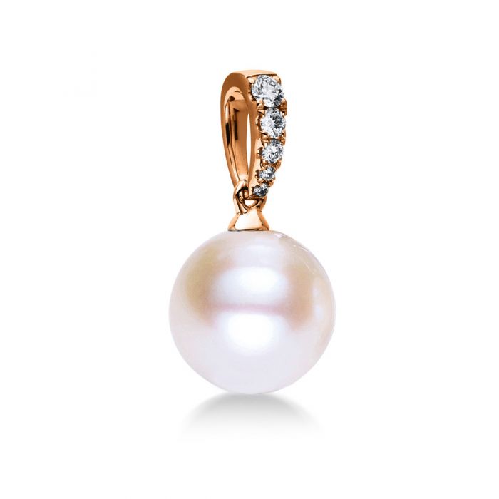 Solitaire pendant 750/18K red gold diamond 0.08ct. South Sea pearl