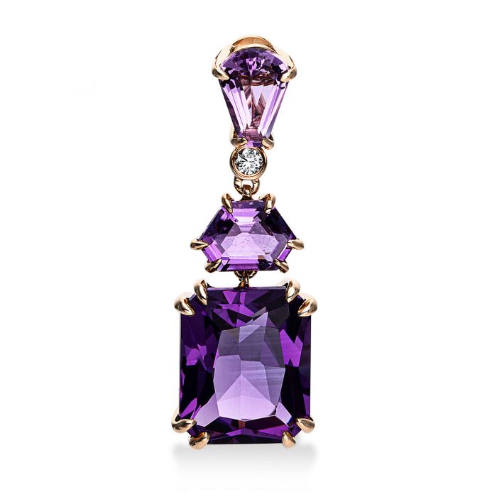 Anhänger 750/18K Rotgold Diamant 0.03ct. Amethyst 5.7ct. 