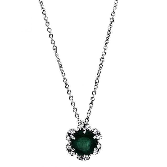 Collier 750/18K Weissgold Diamant 0.09ct. Smaragd 0.75ct. 