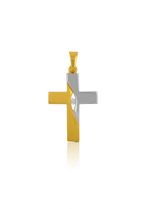 Anhänger Kreuz Bicolor Gelb-/Weissgold 750 Diamant 0.03ct. 28x15mm