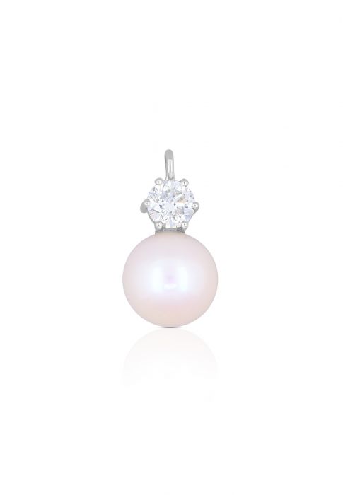 Pendentif or blanc 750 perle Akoya 9-9.5mm brillant 0.40ct.