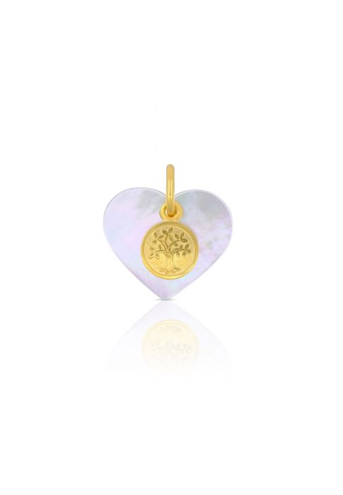 Pendant mother-of-pearl heart 6mm tree of life yellow gold 750