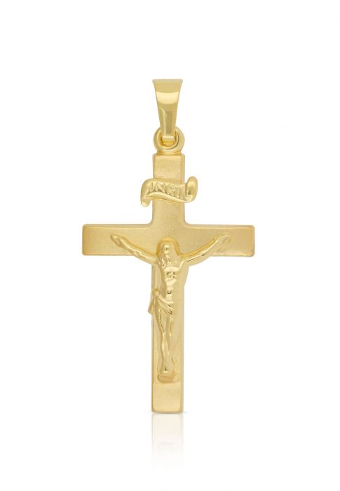 Pendentif croix or jaune 750 Christ 32x16mm