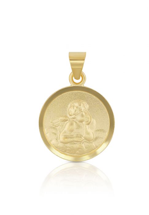 Pendentif médaille ange en or jaune 750, 12mm