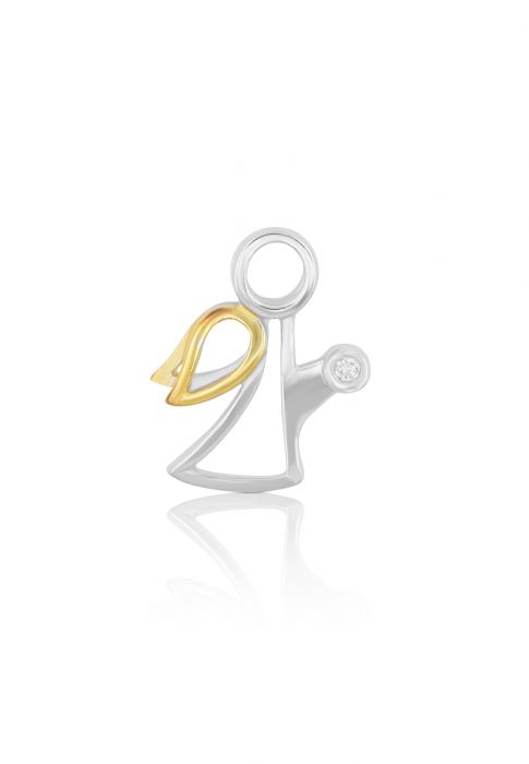 Pendentif ange bicolore or jaune/blanc 750 diamant 0.0075ct. 13x11mm