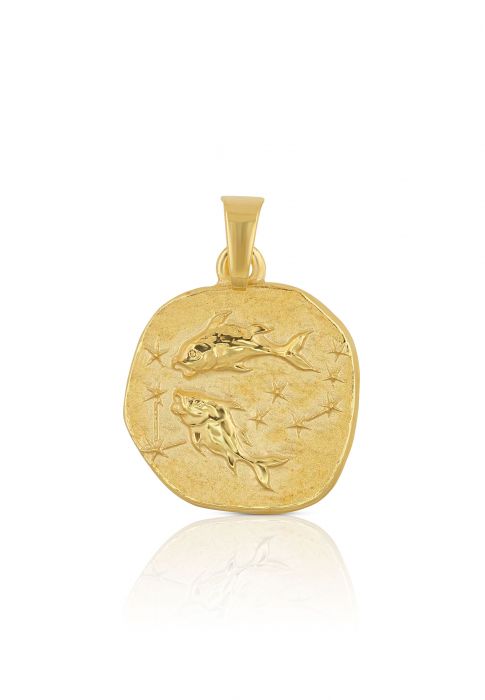 Pendant zodiac sign fishes yellow gold 750, 15x27mm
