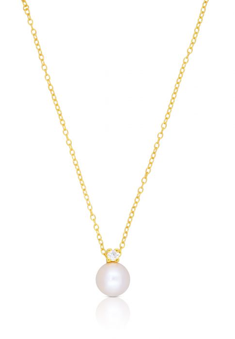 Necklace red gold 750 Akoya pearl diamond 0.08ct. 