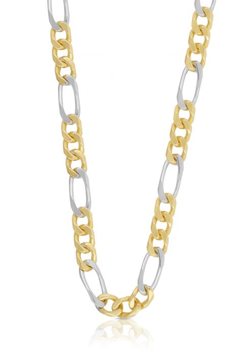 Necklace figaro bicolor yellow/white gold 750, 6mm, 50cm
