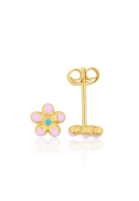 Stud earrings flower pink yellow gold 750 pink/light blue 6mm