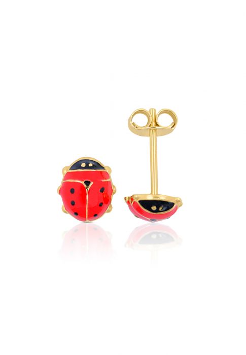Stud earrings ladybird yellow gold 750 red/black 8mm