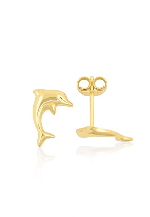 Stud earrings dolphins yellow gold 750, 11mm