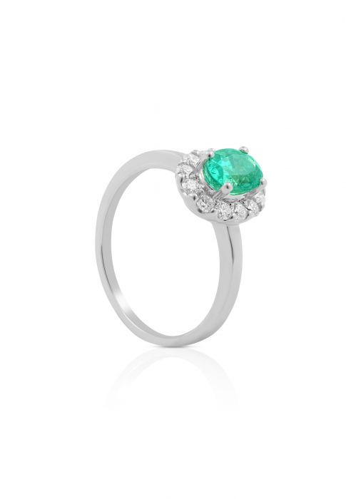 Ring Weissgold 750 Smaragd 0.70ct. Brillanten 0.37ct. (52)
