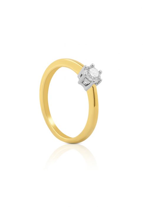 Solitaire ring 6-handle setting yellow gold 750, diamond 0.33ct. setting white gold 750, diamond