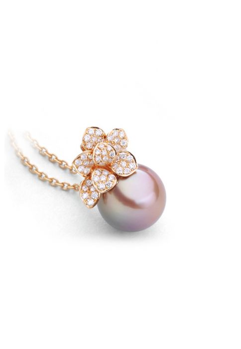 Pendant 750/18K rose gold freshwater pearl Ming, diamond 0.35ct.