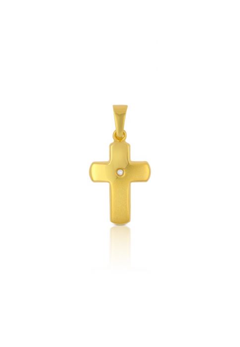 Pendentif croix en or jaune 750, 23x12mm brillant 0,0075ct. 