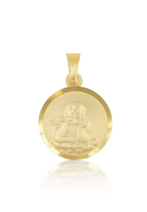 Pendant medal angel yellow gold 750, 14mm