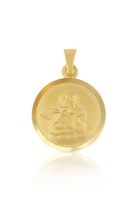 Pendant medal angel yellow gold 750, 16mm