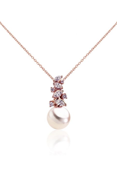 Collier or rose 750 Perle d'Akoya 8.5-9mm diamant 0.26ct.