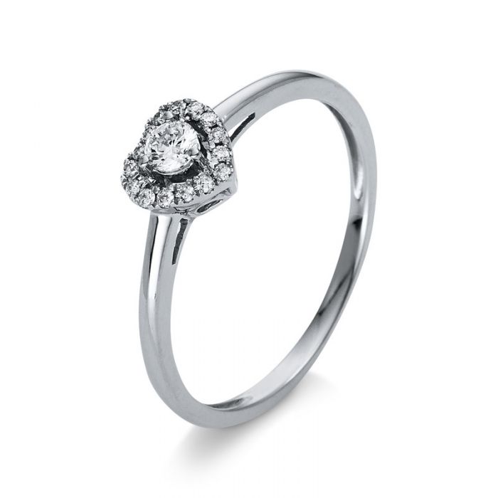 Verlobungsring 585/14K Weissgold Herz Diamant 0.17ct.