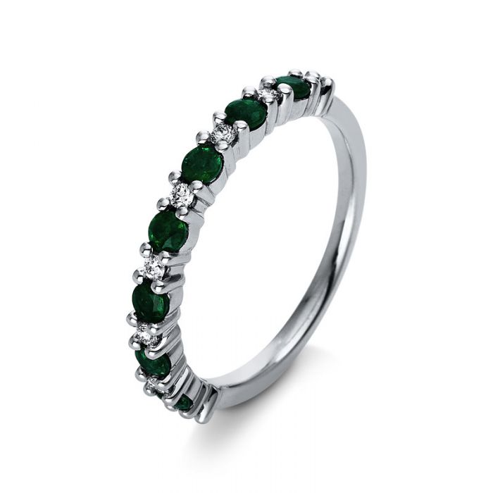 Mémoire-Ring 750/18K Weissgold Diamant 0.1ct. Smaragd 0.37ct. 