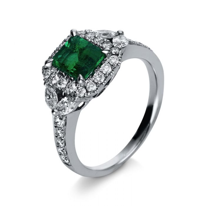Ring 750/18K Weissgold Diamant 0.84ct. Smaragd 1.06ct. 