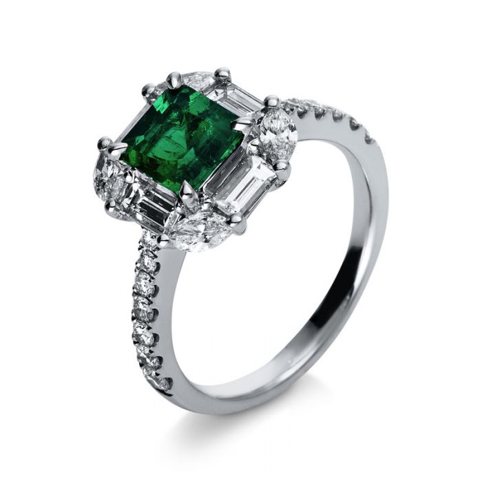 Ring 750/18K Weissgold Diamant 1.34ct. Smaragd 1.11ct. 