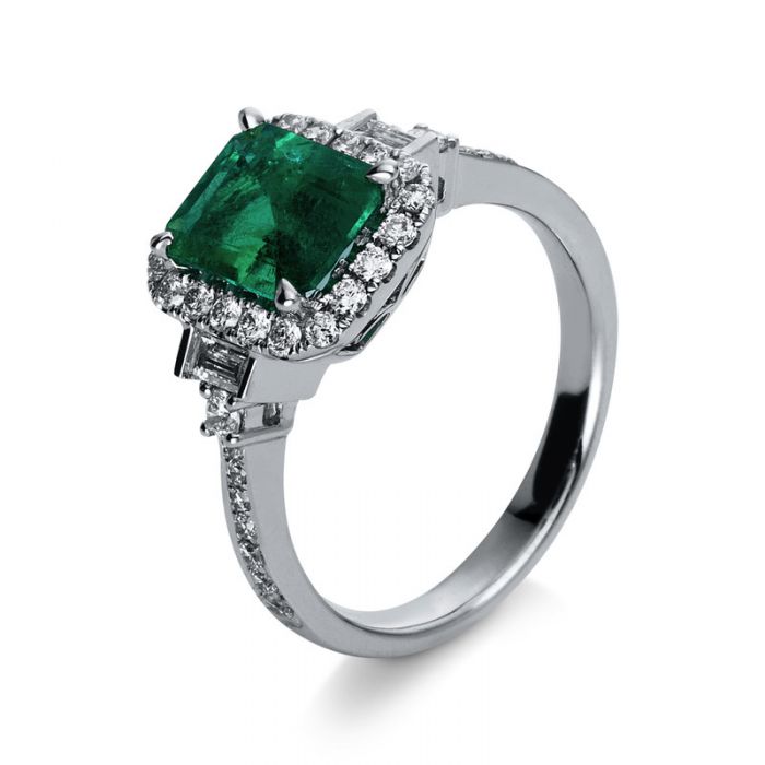 Ring 750/18K Weissgold Diamant 0.57ct. Smaragd 1.71ct. 