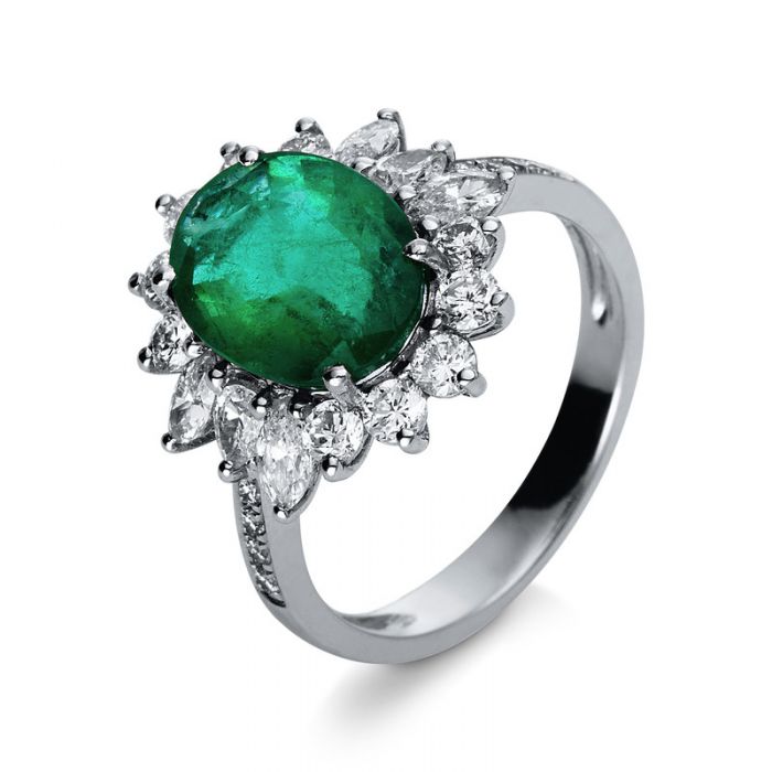 Ring 750/18K Weissgold Diamant 1.1ct. Smaragd 2.89ct. 