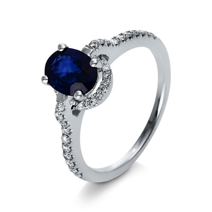 Ring 750/18K white gold diamond 0.27ct. Sapphire 0.77ct. 