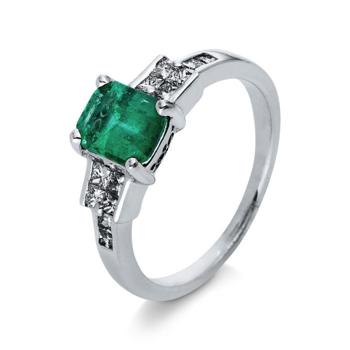 Ring 750/18K Weissgold Diamant 0.37ct. Smaragd 1.06ct. 