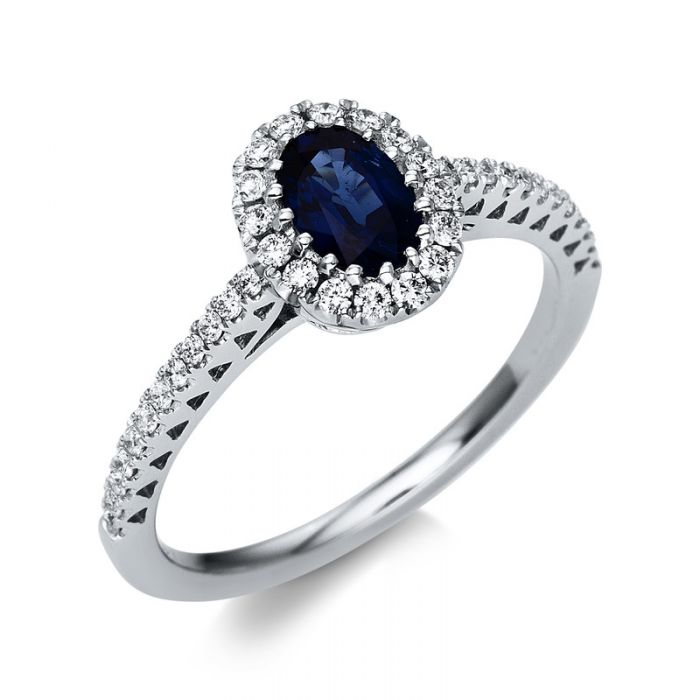 Engagement ring 750/18K white gold diamond 0.25ct. Sapphire 0.6ct. 