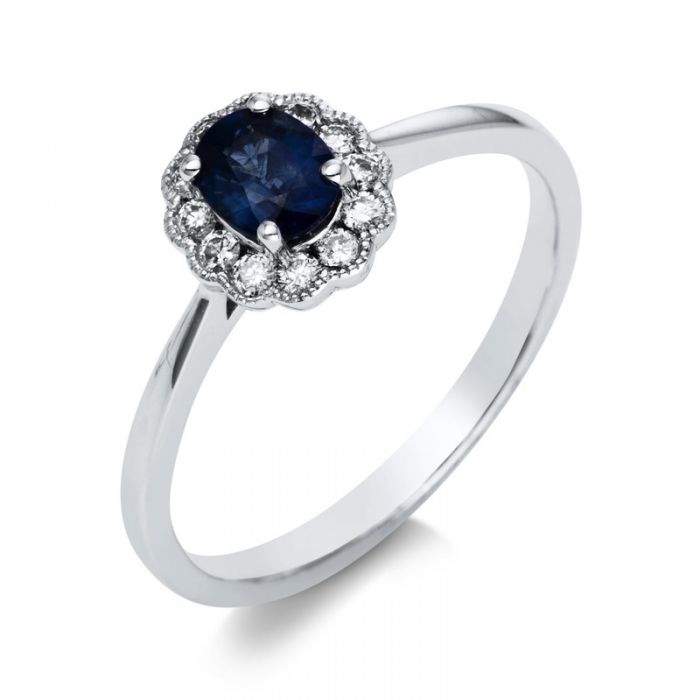 Ring 750/18K white gold diamond 0.14ct. Sapphire 0.5ct. 
