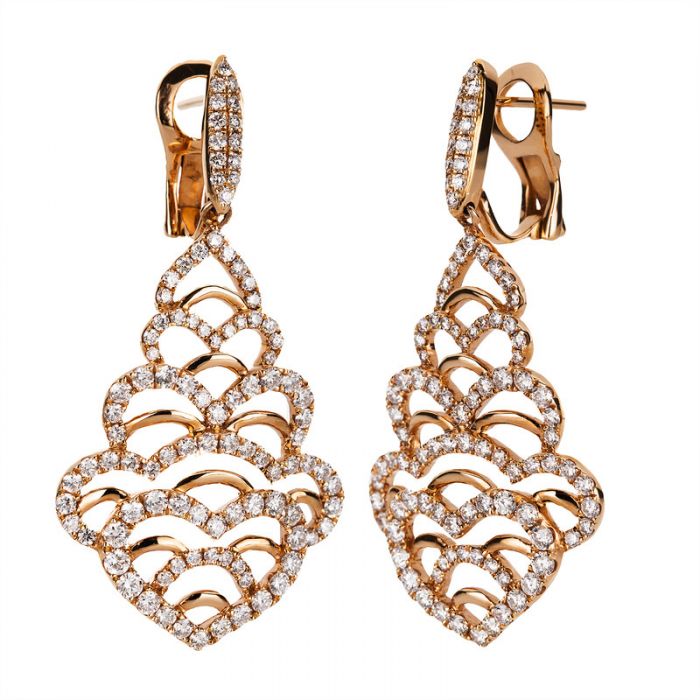 Earrings 750/18K rose gold diamond 2.56ct.